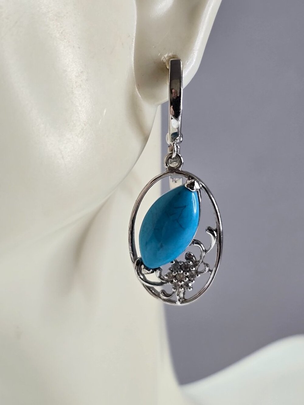 Womens Vintage Estate Sterling Silver Turquoise Earrings 5.8g E3289